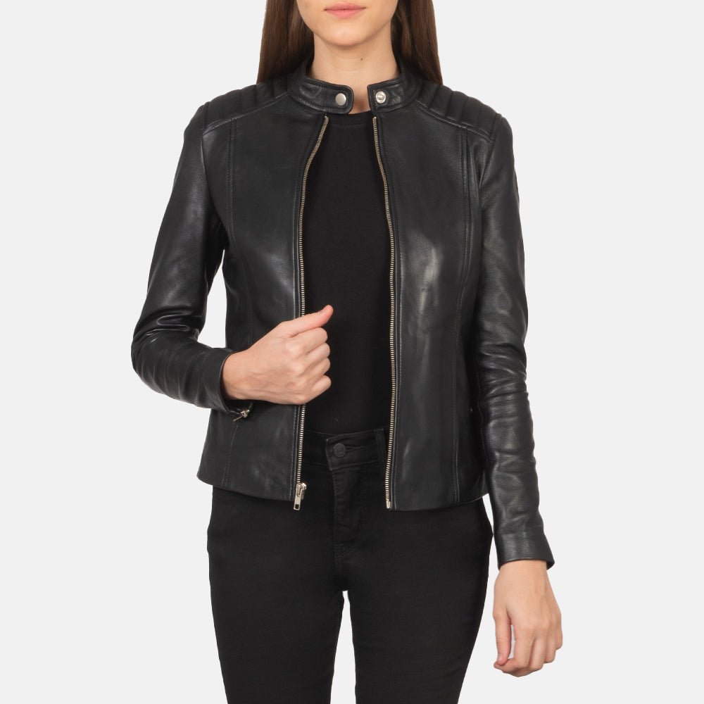 Kelsee Black Leather Biker Jackets