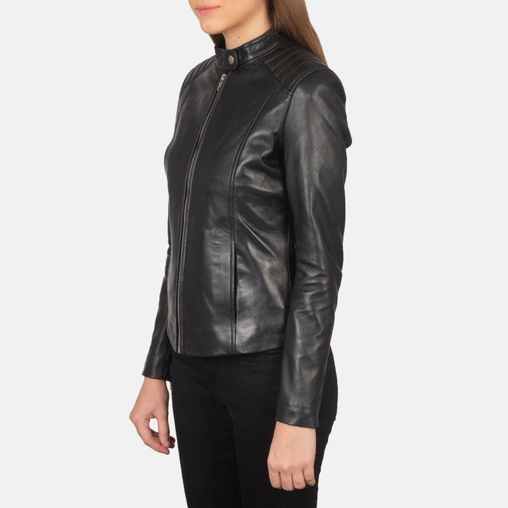 Kelsee Black Leather Biker Jackets - Image 2