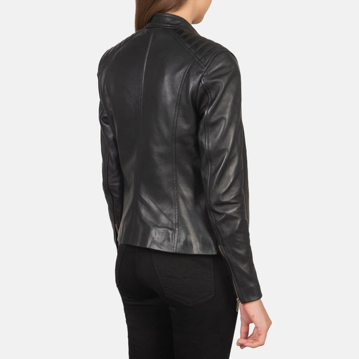 Kelsee Black Leather Biker Jackets - Image 5