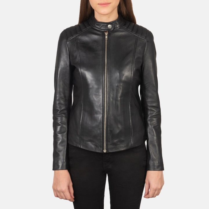 Kelsee Black Leather Biker Jackets - Image 4