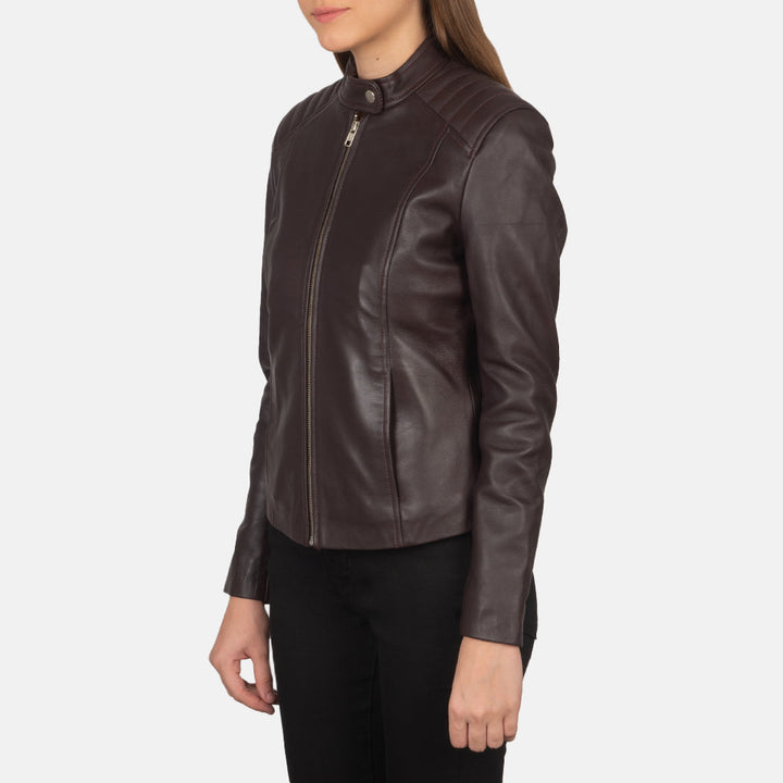 Kelsee Maroon Leather Biker Jackets - Image 6