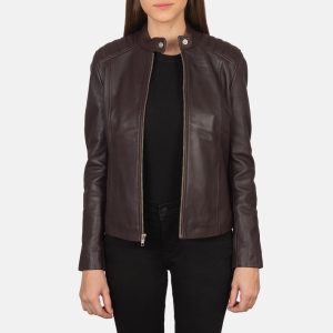 Kelsee Maroon Leather Biker Jackets