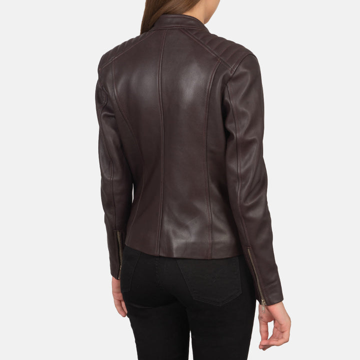 Kelsee Maroon Leather Biker Jackets - Image 4