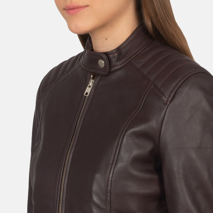 Kelsee Maroon Leather Biker Jackets - Image 5