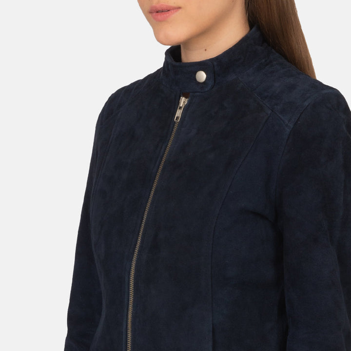 Kelsee Navy Blue Suede Biker Jacket - Image 5