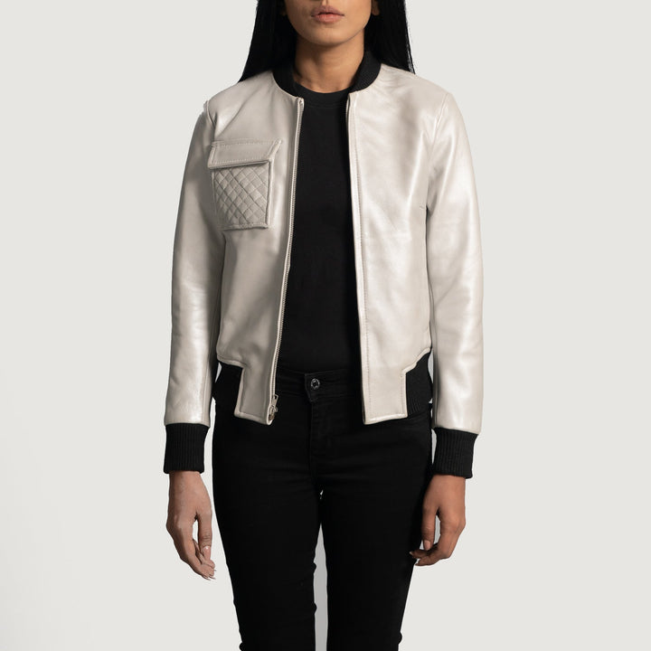Lana Silver Leather Bomber Jackets - Image 6