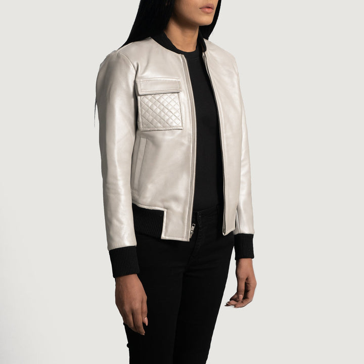 Lana Silver Leather Bomber Jackets - Image 4