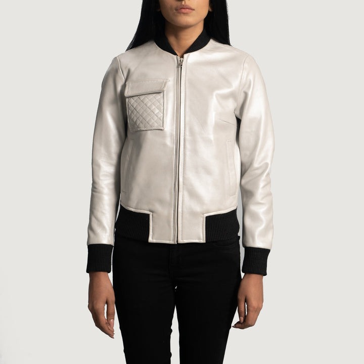 Lana Silver Leather Bomber Jackets - Image 3
