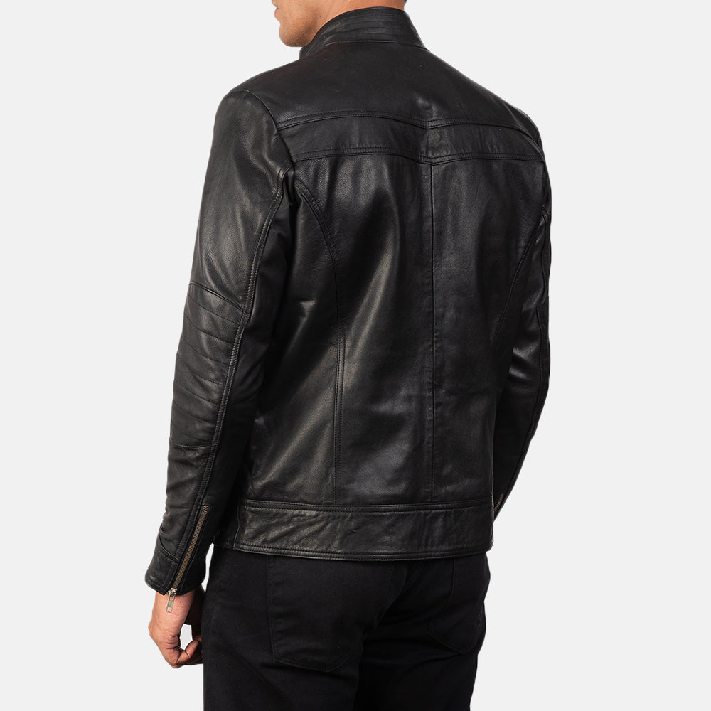 Mack Black Leather Biker Jacket - Image 2