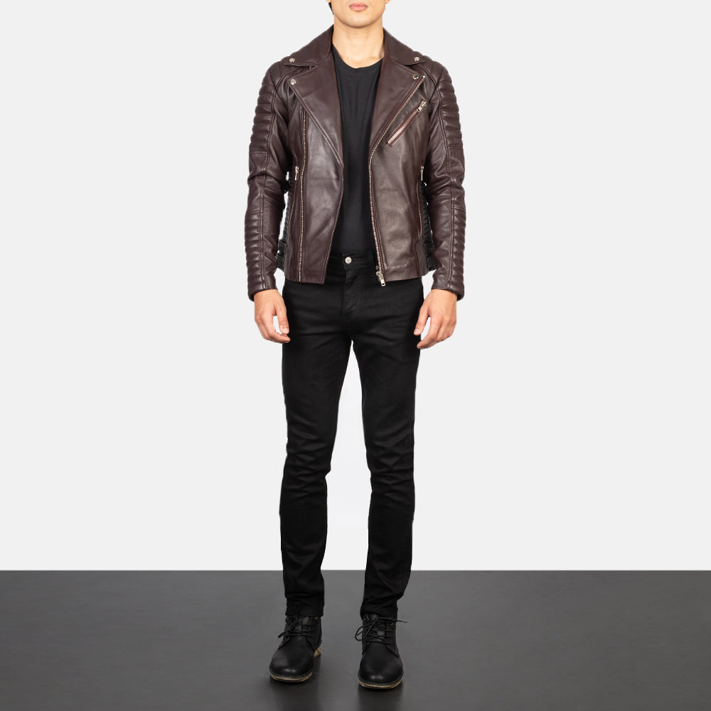 Armand Maroon Leather Biker Jacket - Image 2