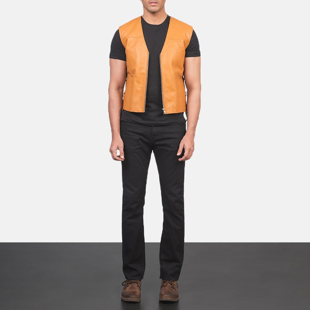 Brandon Tan Brown Leather Vests - Image 5