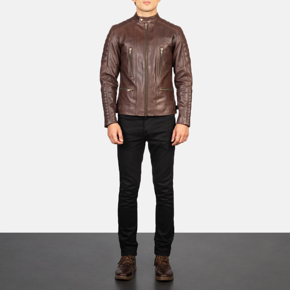 Damian Brown Leather Biker Jacket - Image 2