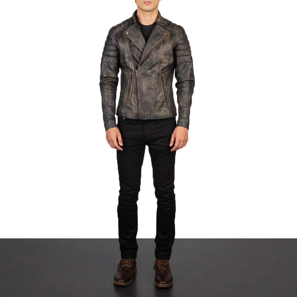 Faisor Distressed Brown Leather Biker Jackets - Image 2