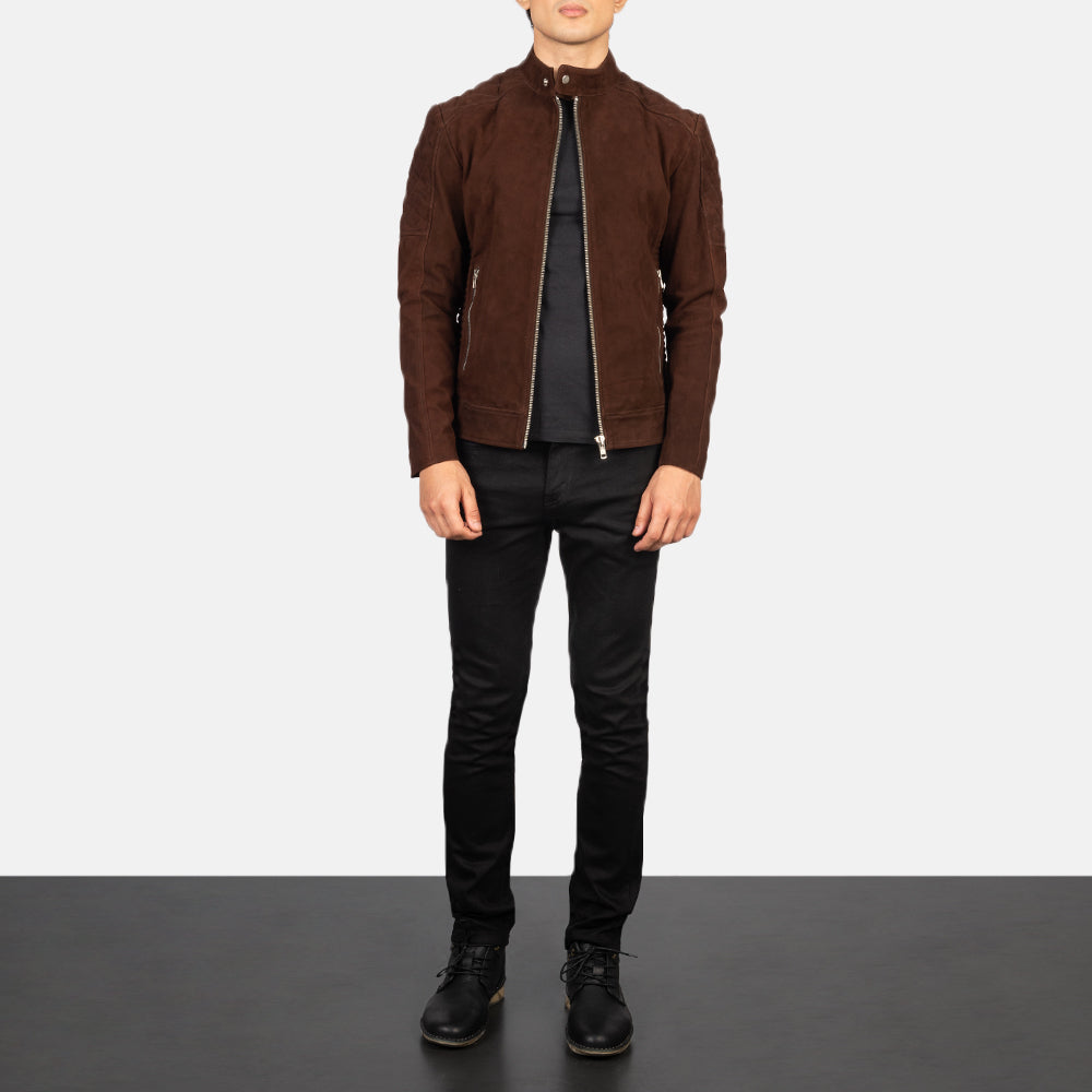 Fernando Quilted Mocha Suede Biker Jackets - Image 4