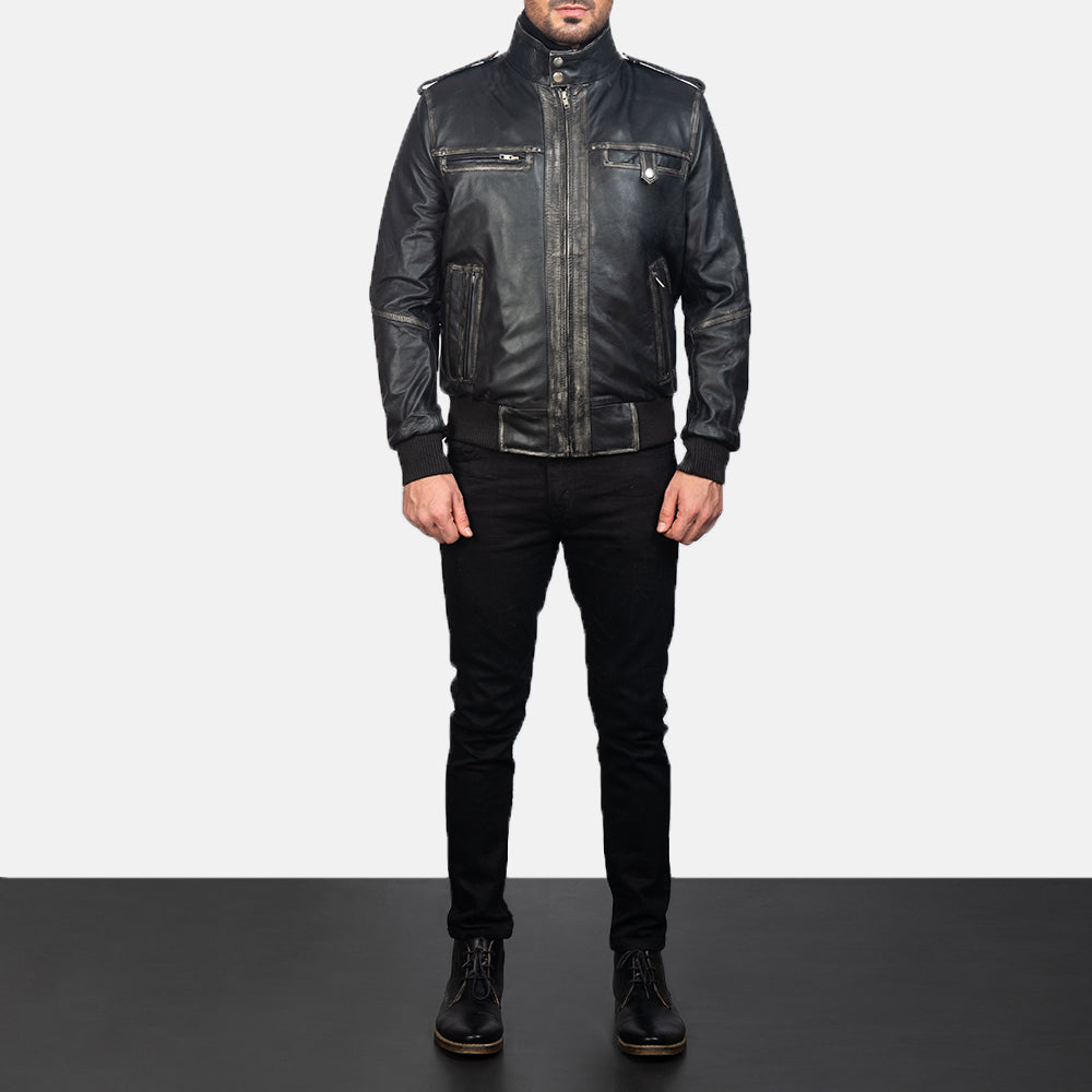 Glen Street Black Leather Bomber Jackets - Image 2