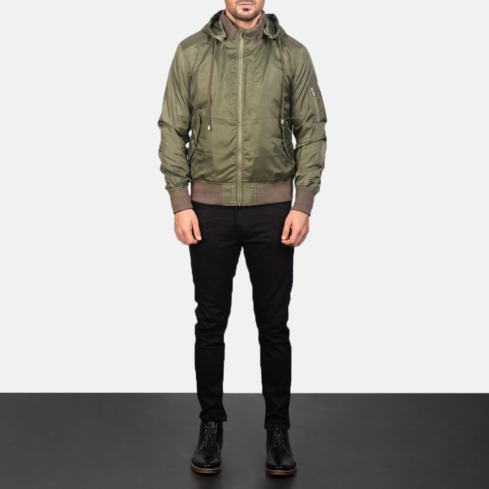 Hanklin Ma-1 Green Hooded Bomber Jacket - Image 3