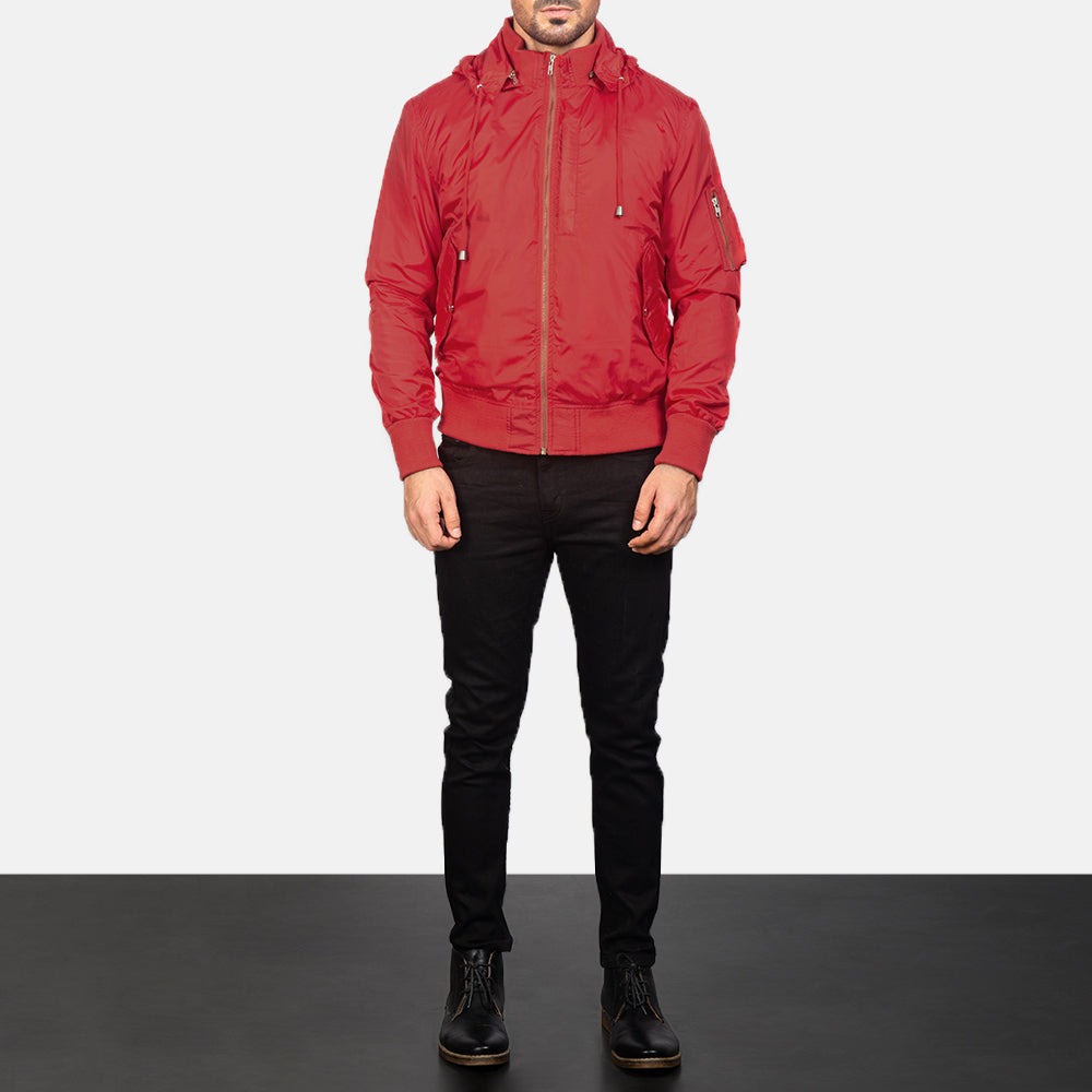 Hanklin Ma-1 Red Hooded Bomber Jacket - Image 2