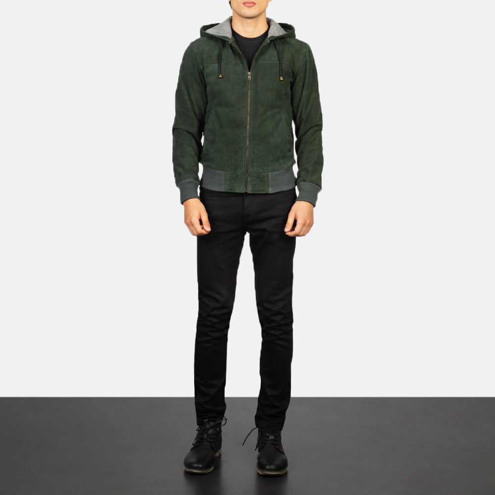 Nintenzo Green Hooded Suede Bomber Jackets - Image 2