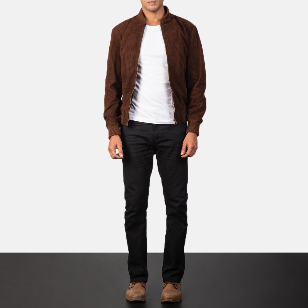Shane Mocha Suede Bomber Jackets - Image 2