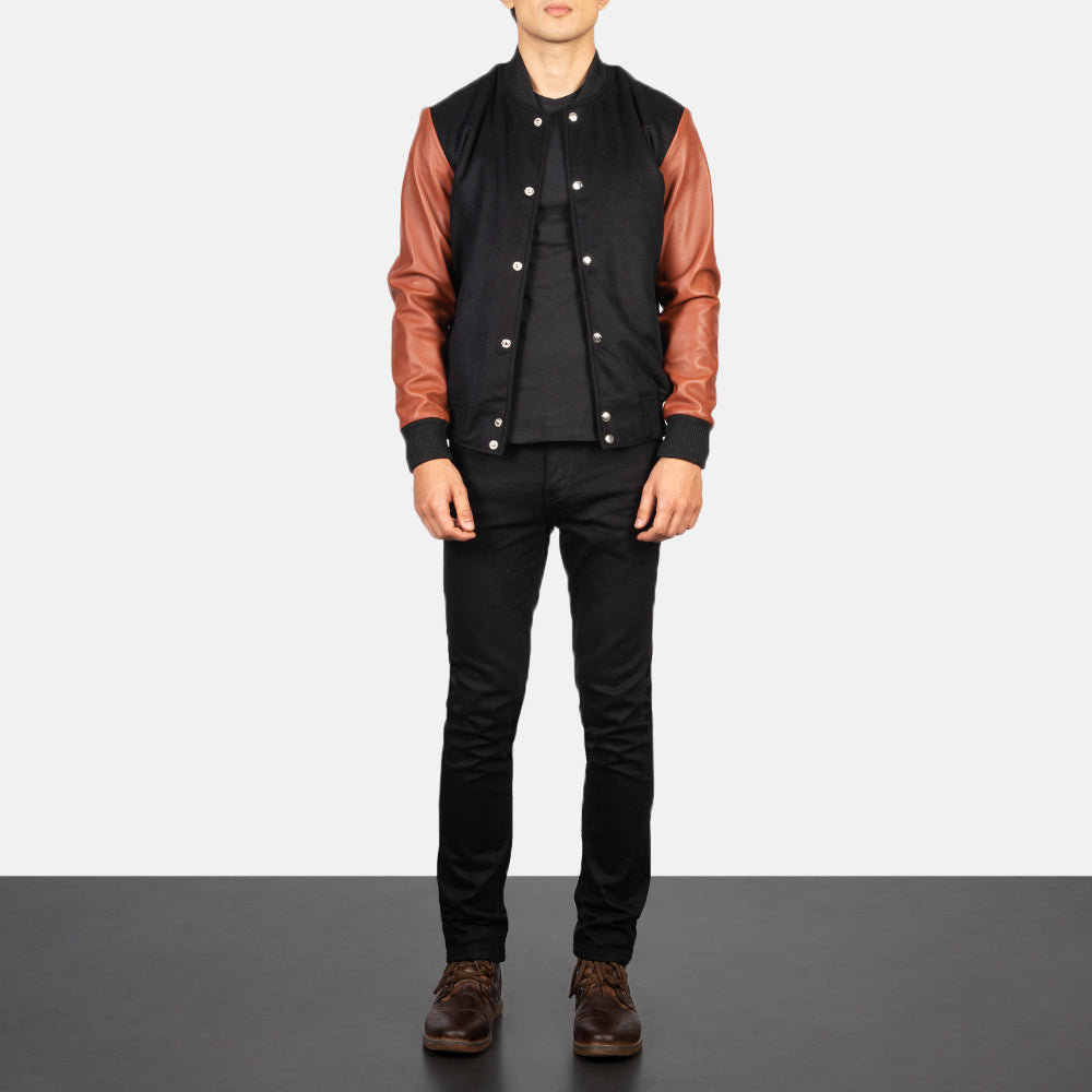 Vaxton Brown & Black Hybrid Varsity Jackets - Image 3