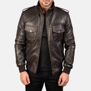 Agent Shadow Leather Bomber Jacket