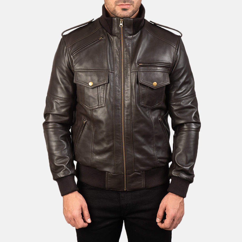 Agent Shadow Leather Bomber Jacket - Image 4