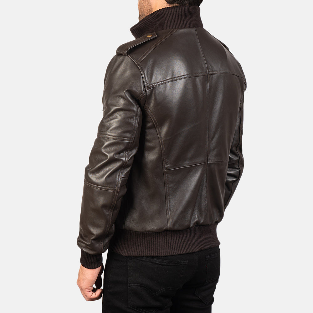 Agent Shadow Leather Bomber Jacket - Image 5