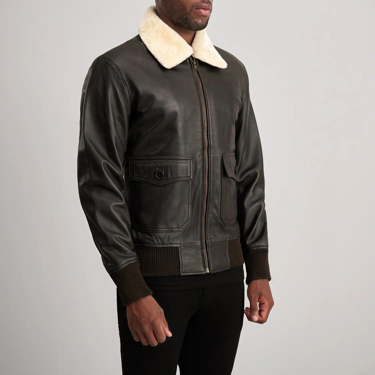 Airin G-1 Brown & Cream Leather Bomber Jacket - Image 5