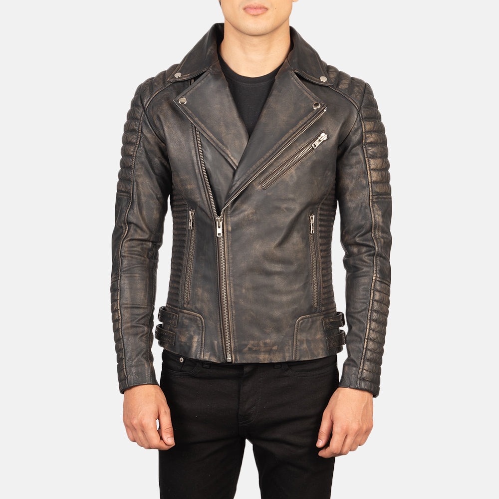 Armand Distressed Brown Leather Biker Jacket - Image 3