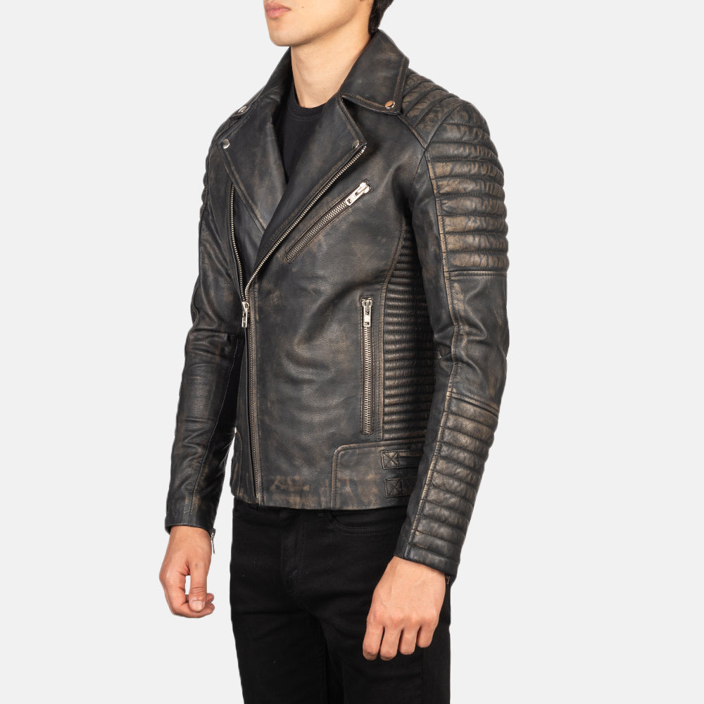 Armand Distressed Brown Leather Biker Jacket - Image 4