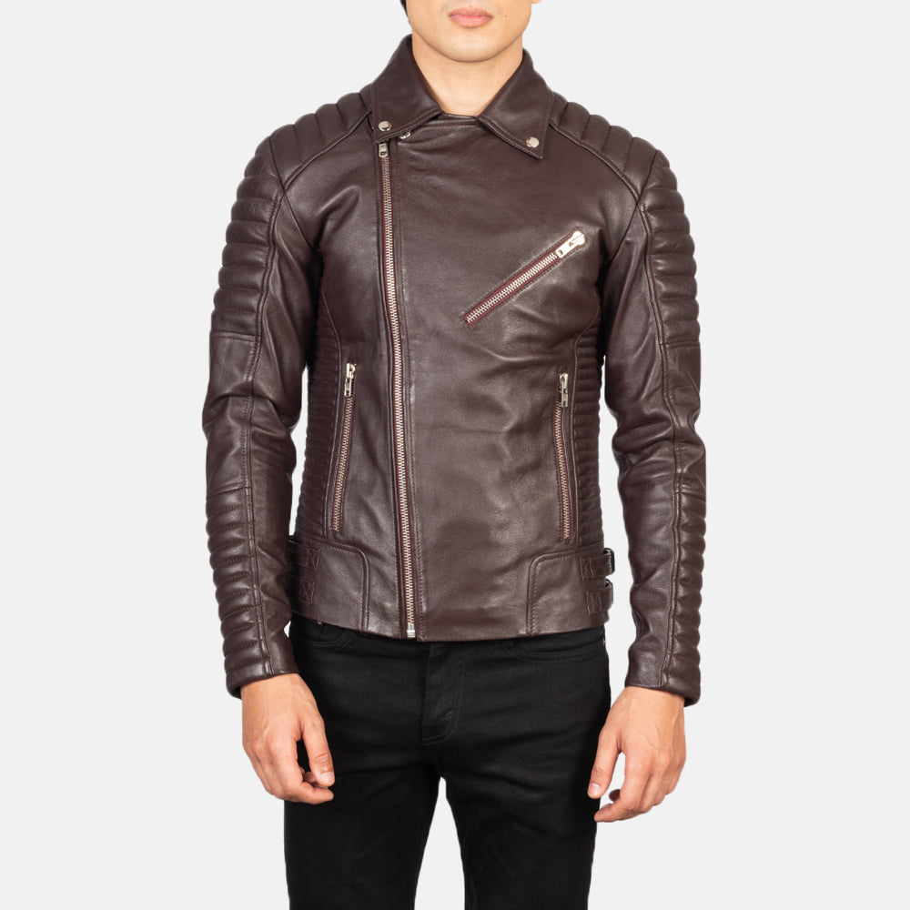 Armand Maroon Leather Biker Jacket - Image 3