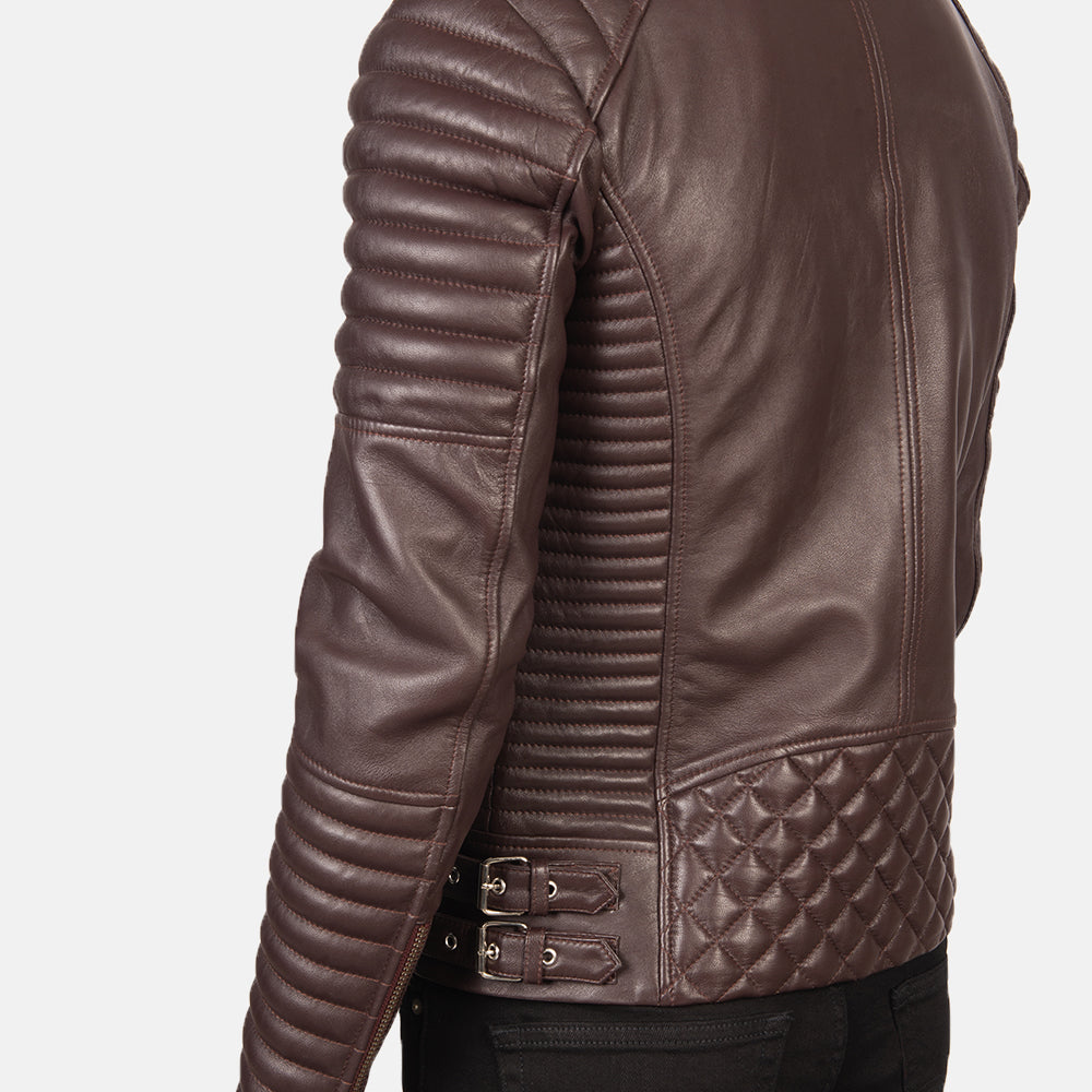 Armand Maroon Leather Biker Jacket - Image 6