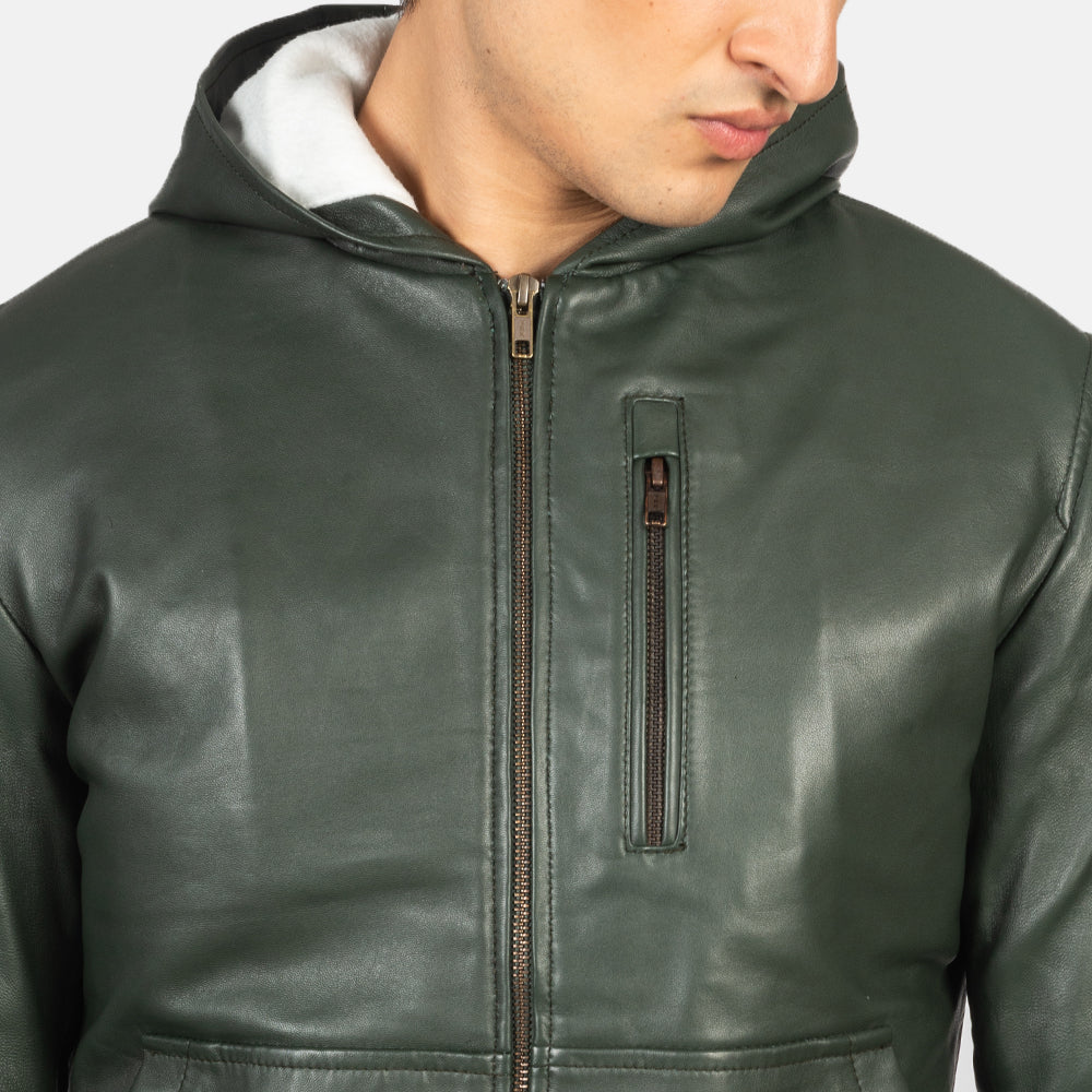 Baston Hooded Leather Bomber Jacket - Image 4
