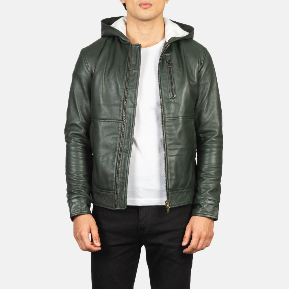 Baston Hooded Leather Bomber Jacket