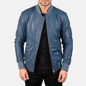 Bomia Ma-1 Blue Leather Bomber Jackets
