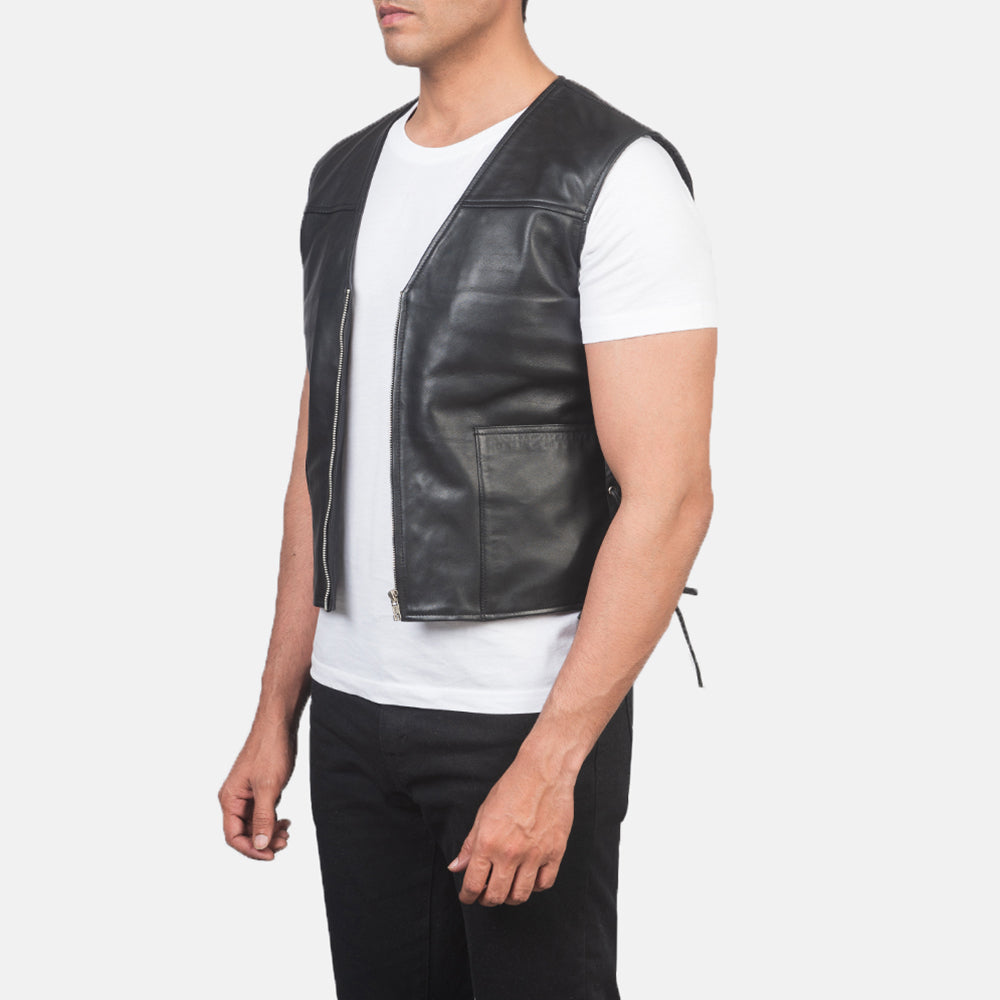 Brandon Black Leather Vests - Image 3