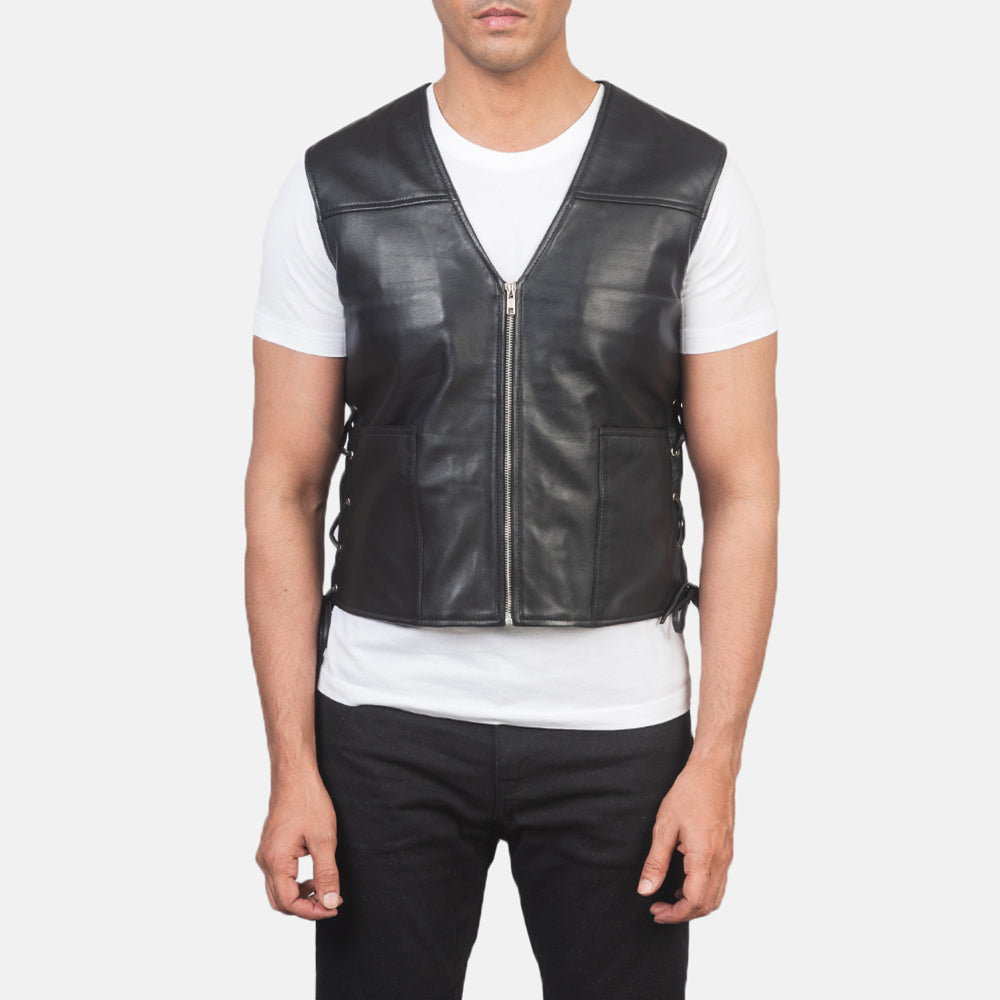 Brandon Black Leather Vests