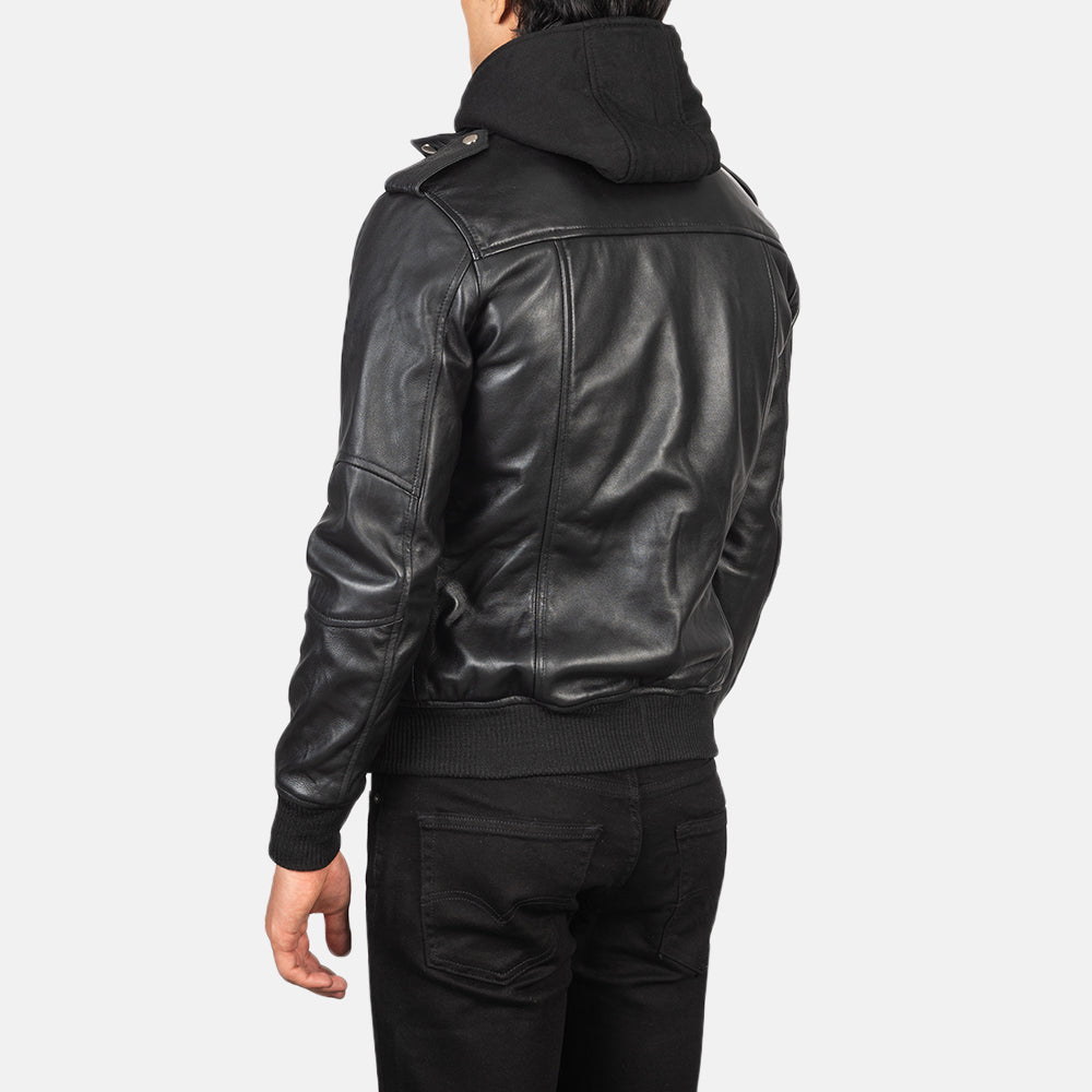 Bravado Hooded Leather Bomber Jacket - Image 5