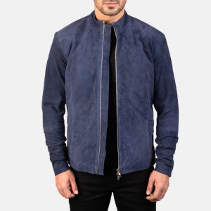 Charcoal Navy Suede Biker Jackets