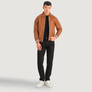 Cooper Brown Tan Leather Varsity Jacket