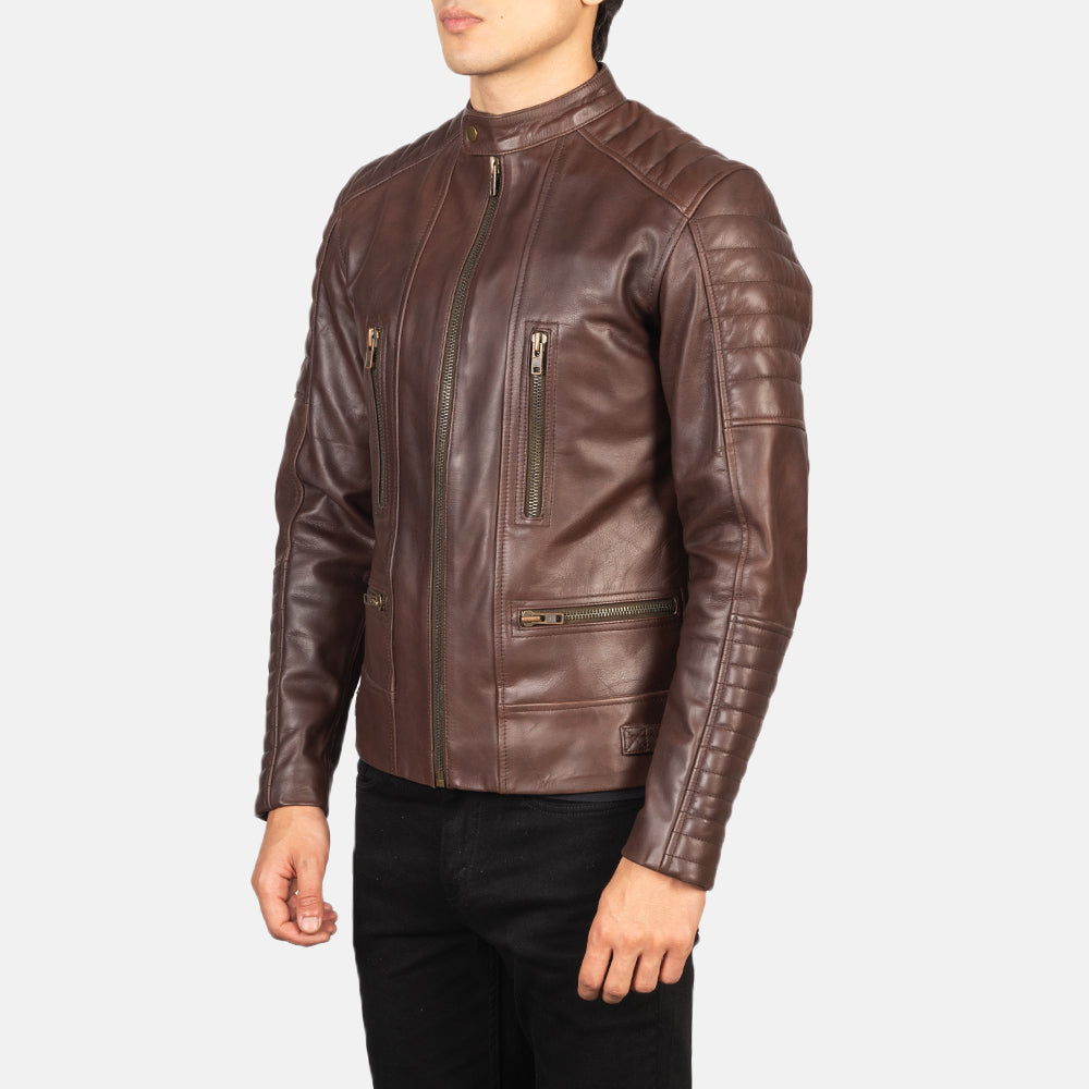 Damian Brown Leather Biker Jacket - Image 3