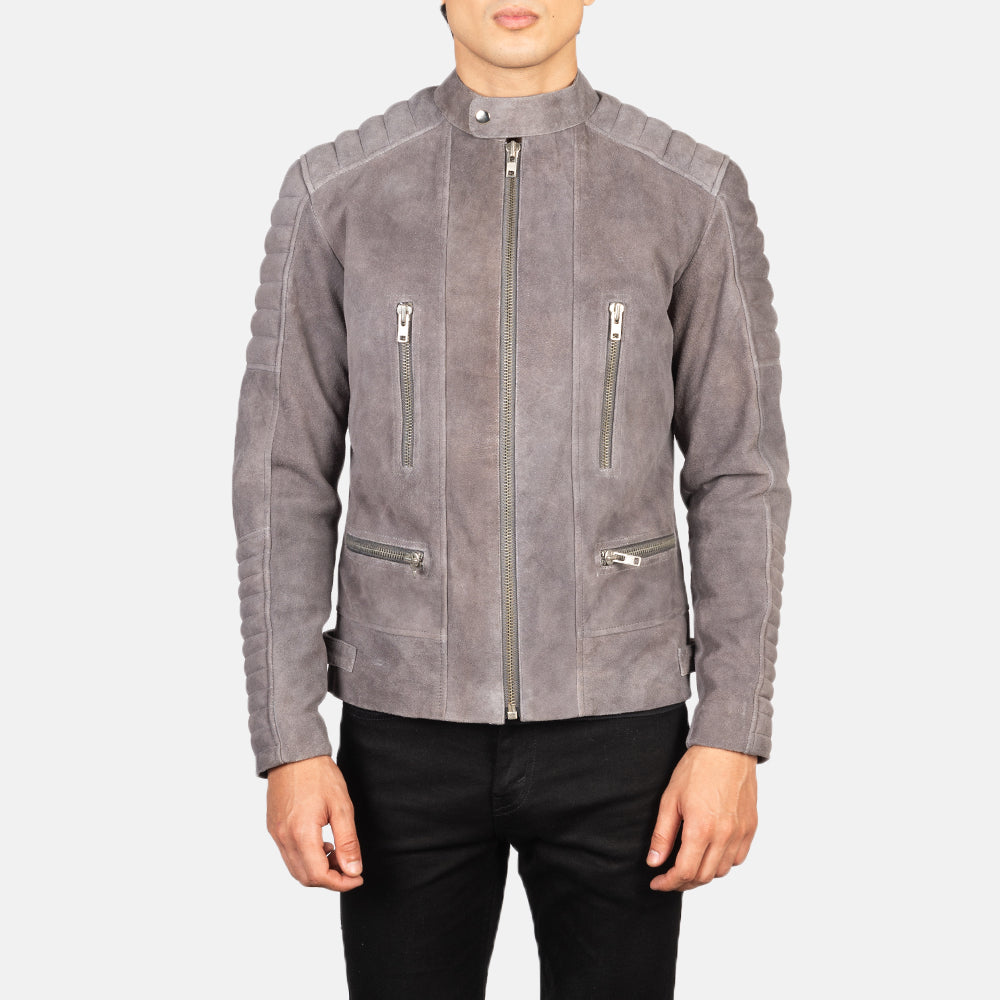 Damian Grey Suede Leather Biker Jacket - Image 3