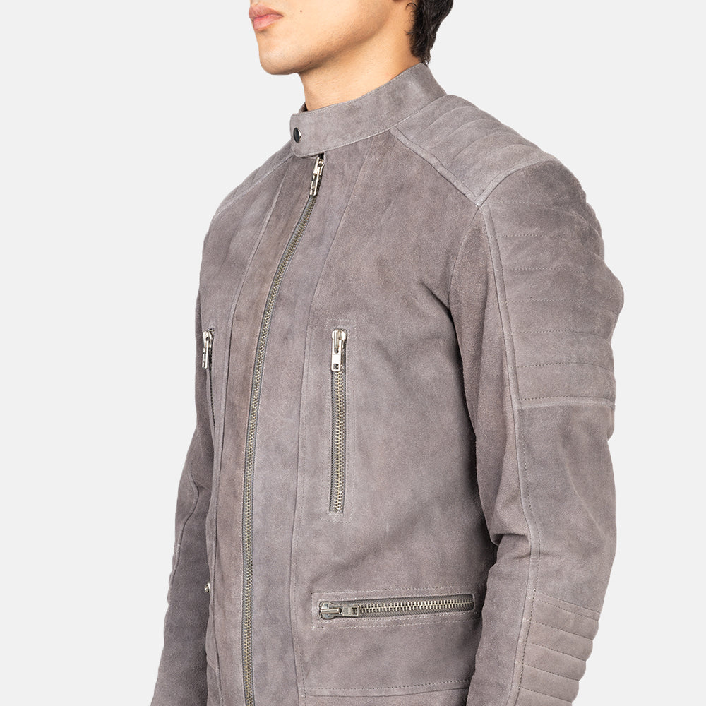 Damian Grey Suede Leather Biker Jacket - Image 4