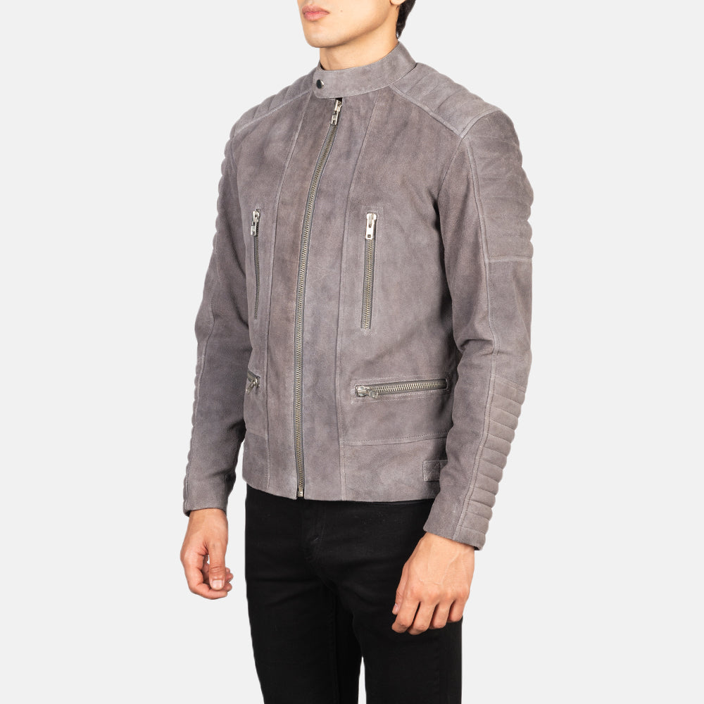Damian Grey Suede Leather Biker Jacket - Image 5