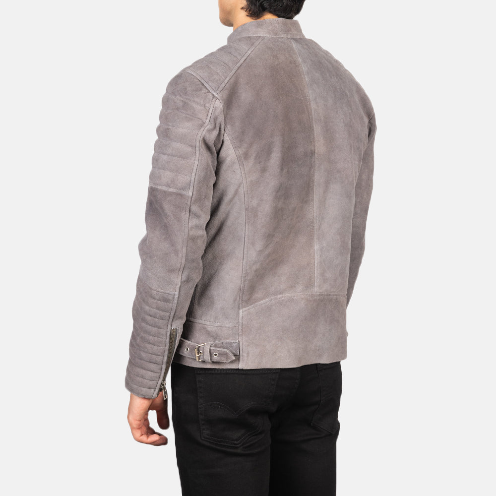 Damian Grey Suede Leather Biker Jacket - Image 6