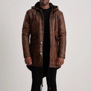 Delvin Distressed Brown Leather Parka