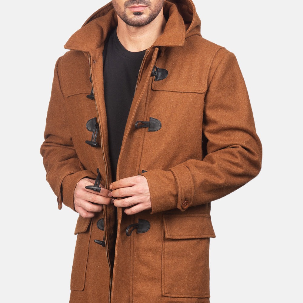 Drake Khaki Wool Hooded Duffle Coat - Image 6