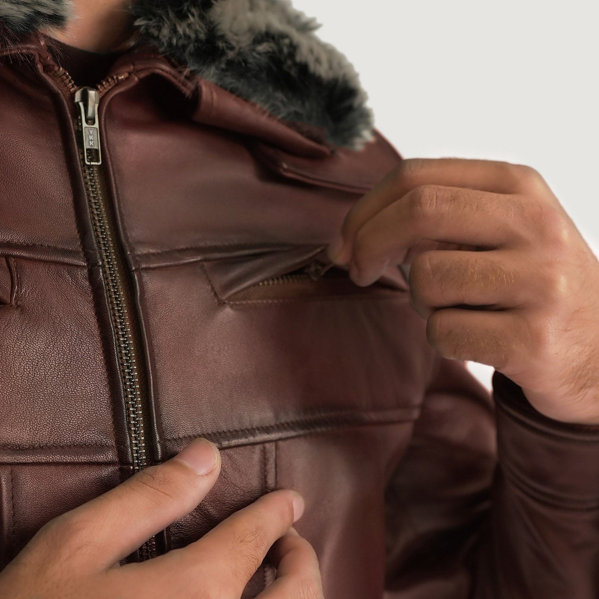 Evan Hart Fur Brown Leather Jackets - Image 5