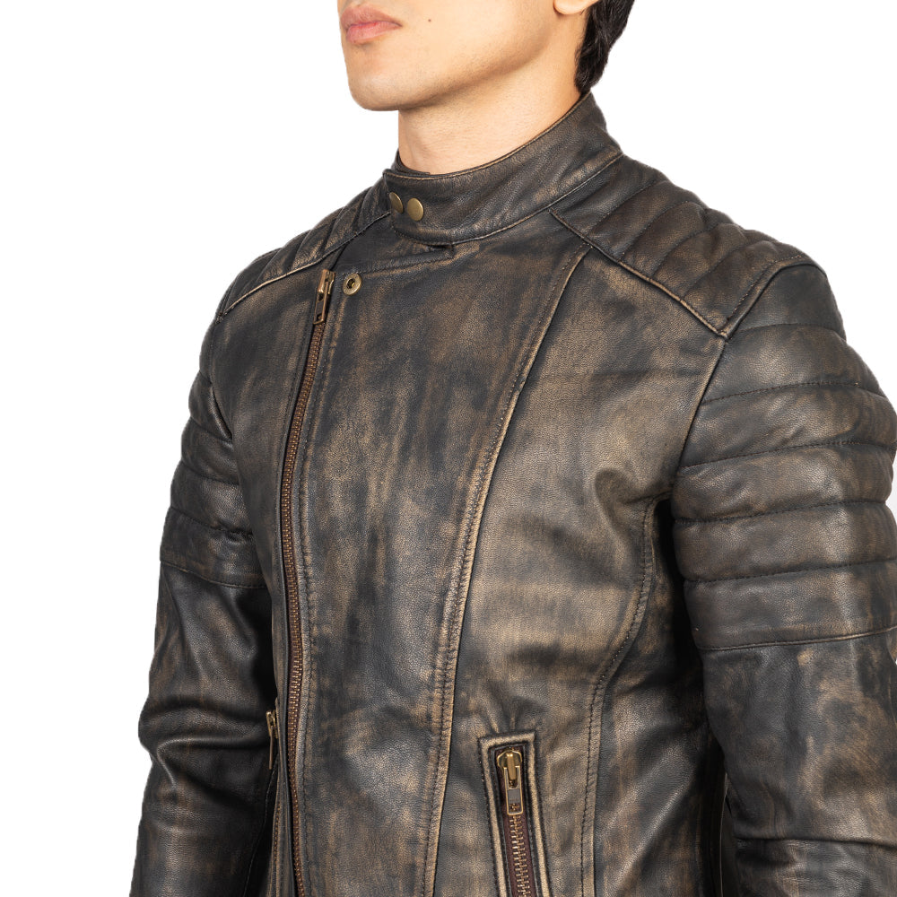 Faisor Distressed Brown Leather Biker Jackets - Image 5