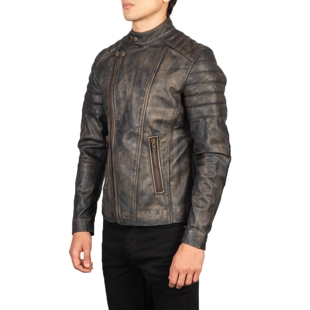 Faisor Distressed Brown Leather Biker Jackets - Image 4